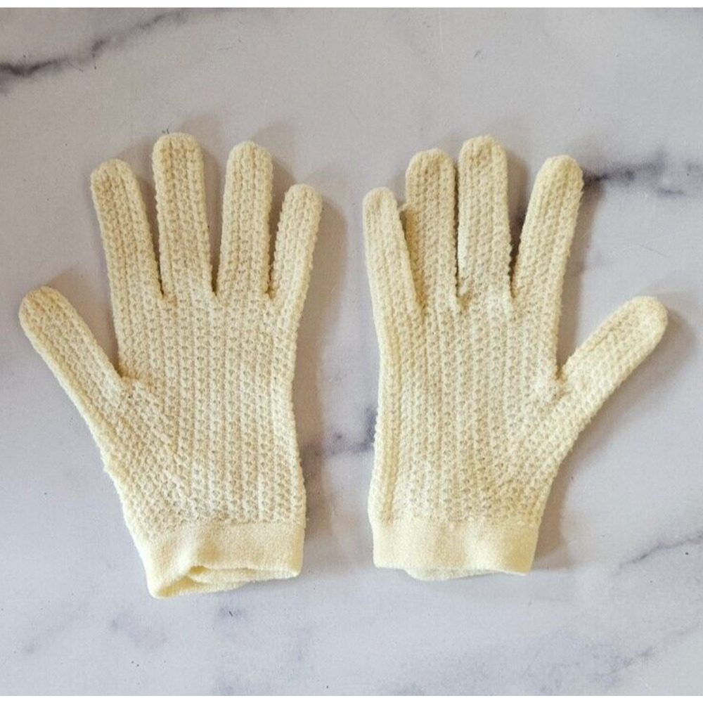 Vintage Kids Hand Gloves XS Cream Knit Full Finger 50s 60s Party Elegant Retro